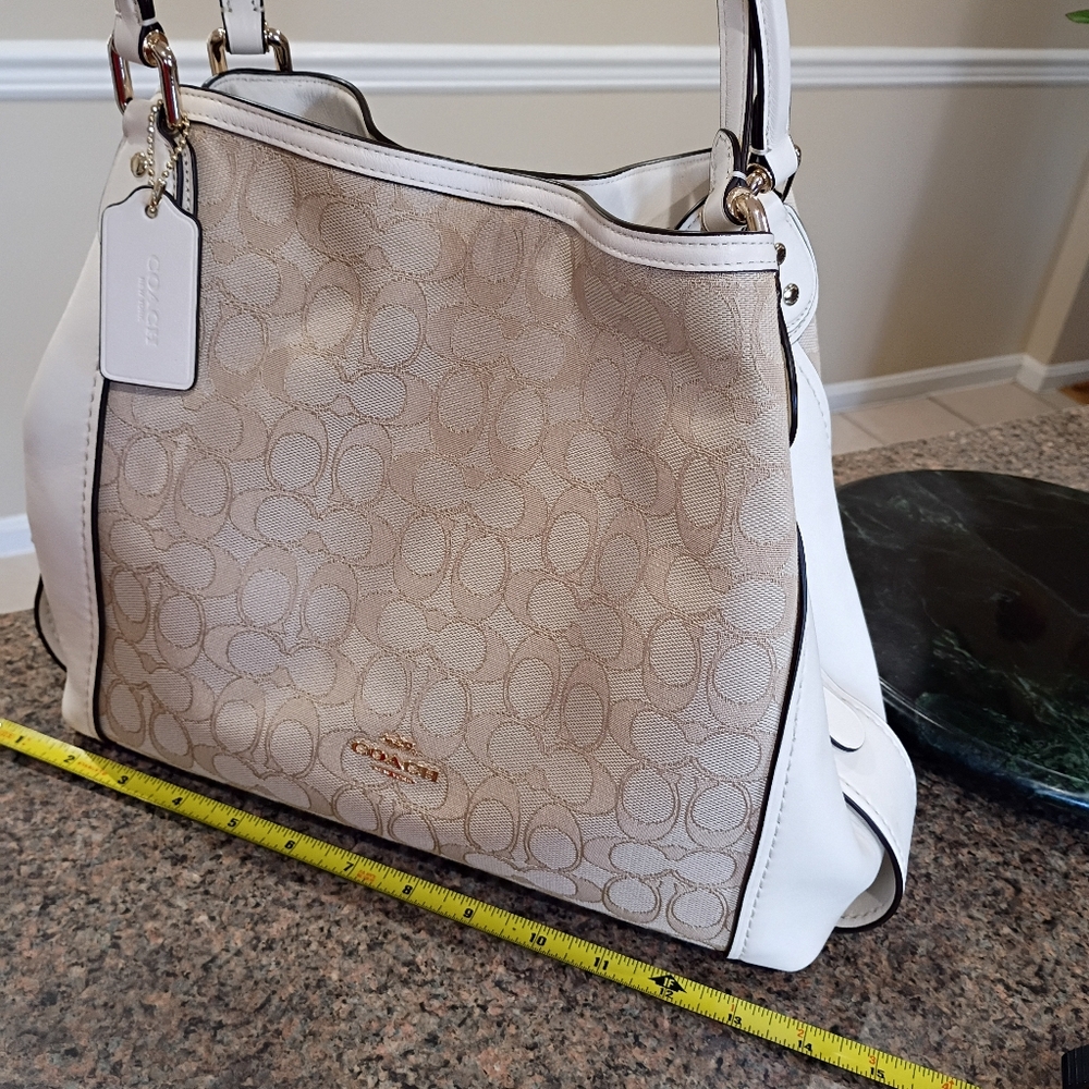 Coach Edie 31 Shoulder Bag Light Knaki Jaquard  And Chalk Leather - Picture 16 of 17